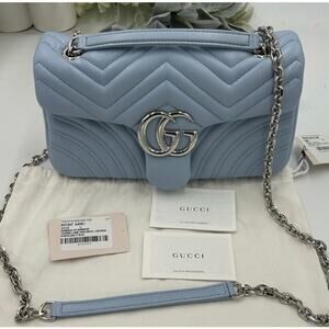 Women's Gucci lambskin MATELASSE GG Marmont shoulder bag in porcelain light blue